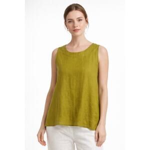 IXIMO 100% Linen Sleeveless Top Chartreuse Green A-Line Tank Sz M Minimalist NWT
